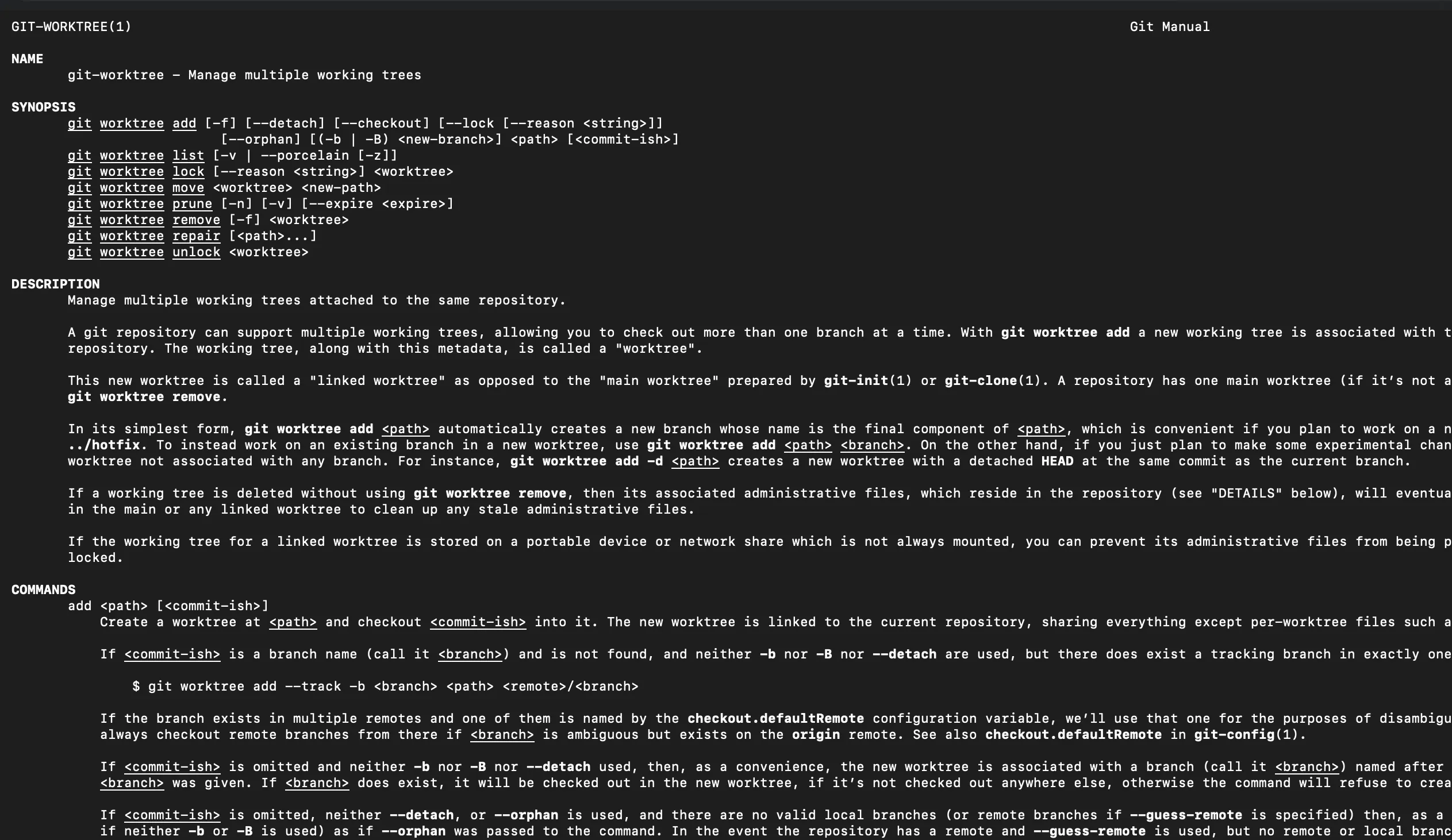 A folder tree representing multiple working directories from one Git repository.